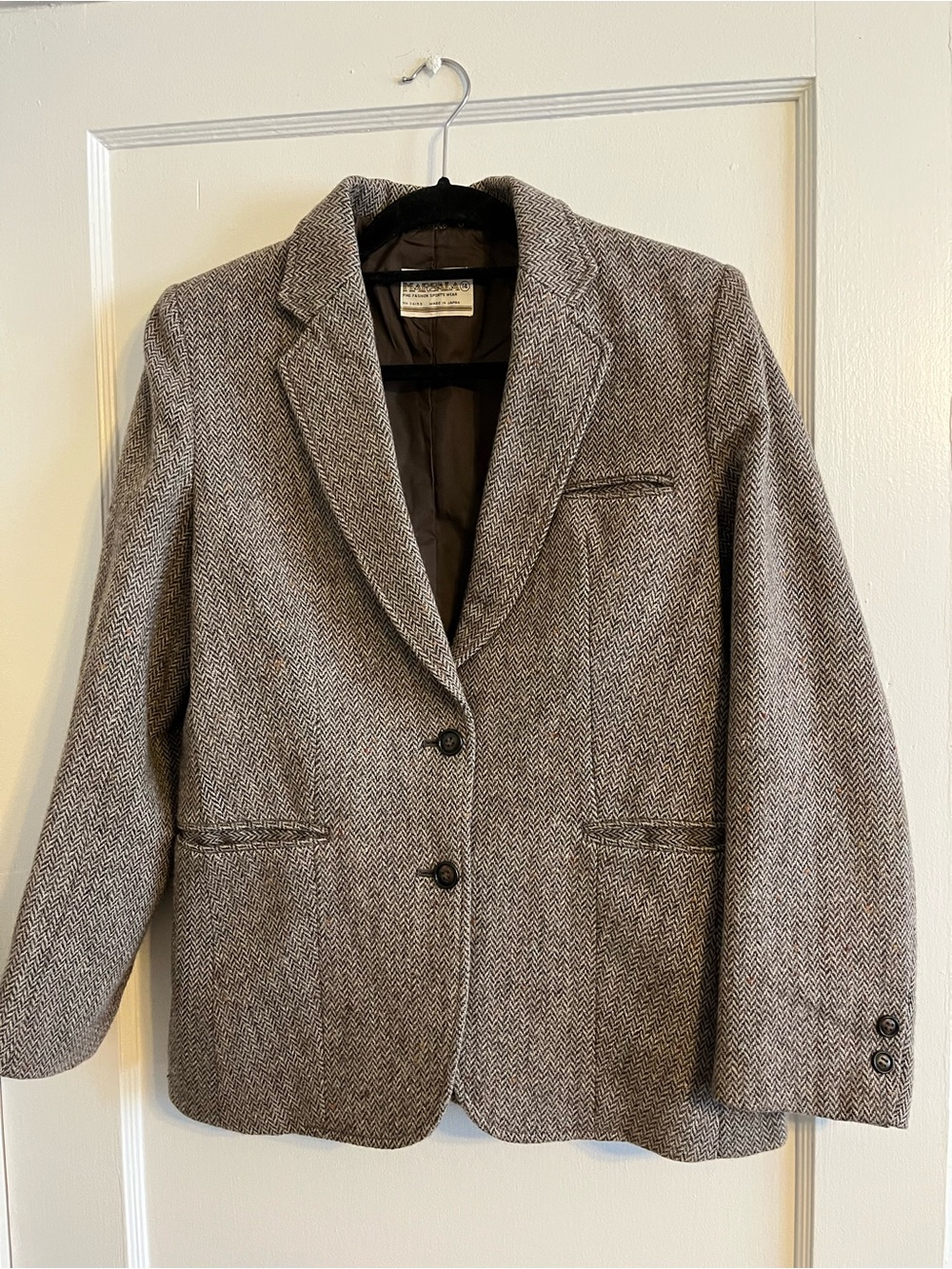 Marsala Vintage Tailored Herringbone Blazer Jacket - Brown Wool Blend